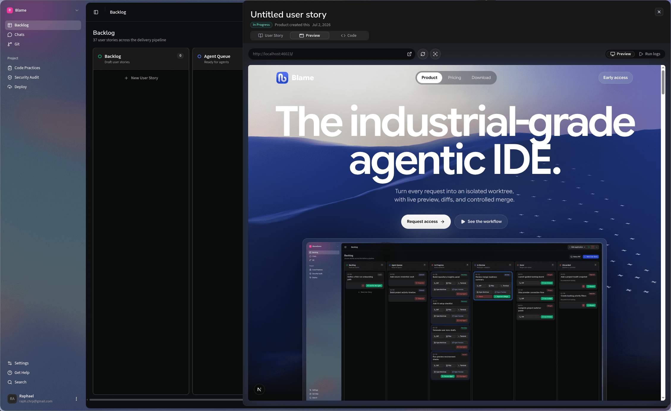 Blame live preview and review interface